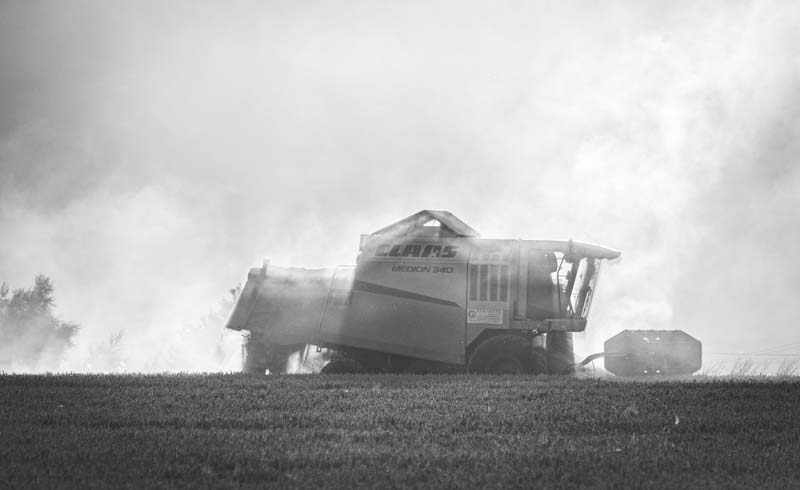 Passage d'une moissonneuse dans plusieurs champs à Loudéac ; Harvesting fields on Loudéac - Photographe documentaire Luxark